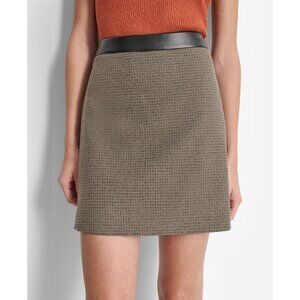 DKNY Women's Faux-Leather-Trim Mini Skirt Brown Size 14 MSRP $89